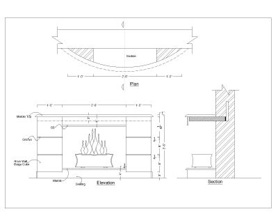 Free AutoCAD 2D Editable Drawings for Fire Place Designs (Plan, Section, Elevation)- 003