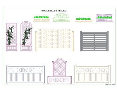 Free AutoCAD 2D Drawings for FLOWER BEDS & FENCES