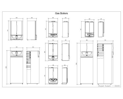 Free AutoCAD 2D Editable Drawings for Different Size Gas-Boilers