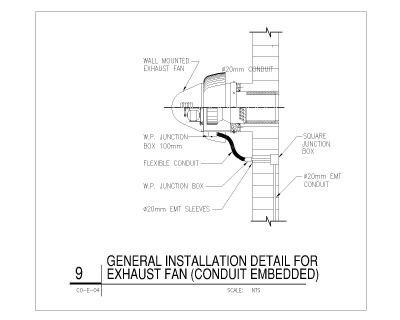 General Installation Detail for Exhaust Fan Conduit Embedded CAD Block – DWG AutoCAD Editable Drawing (Free Download)