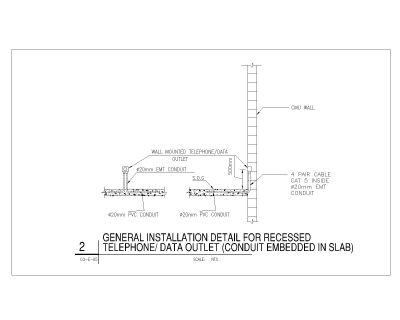 General Installation for Recessed Telephone Datta Outlet CAD Block – DWG AutoCAD Editable Drawing (Free Download)