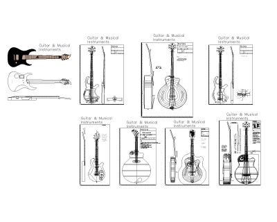Guitar & Musical Instruments-3 CAD Block – DWG AutoCAD Editable Drawing (Free Download)