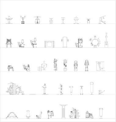 Equipamentos de ginástica - Máquinas e bancos CAD collection dwg