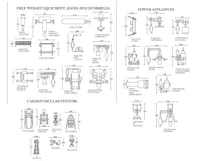 Free AutoCAD 2D Editable Drawings for Gym equipments for fitness