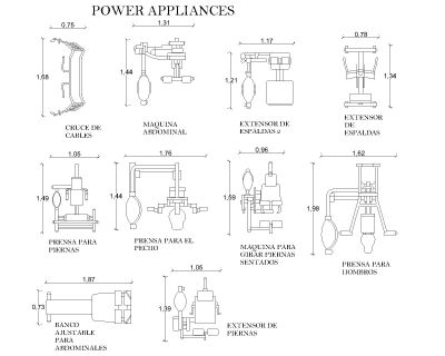 Free AutoCAD 2D Editable Drawings for Gym Power Appliances