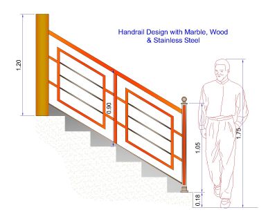 Free AutoCAD 2D Editable Drawings for Handrail Design with Marble, Wood & Stainless Steel - 6