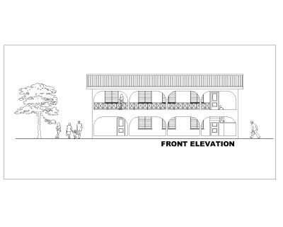 Free “CAD file of Hostel with facade design-1”
