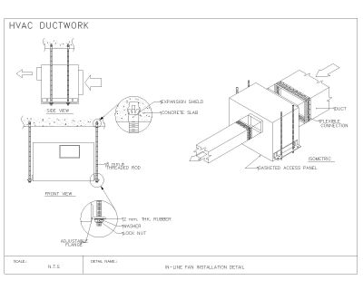 HVAC DUCTWORK IN-LINE FAN INSTALLATION DETAIL CAD Block – DWG AutoCAD Editable Drawing (Free Download)