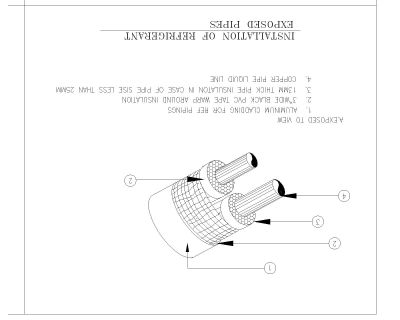 Free AutoCAD 2D Editable Drawings for Installation of Refrigant Exposed Pipes