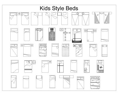 Free AutoCAD 2D Editable Drawings for Kids Style Beds Top Views