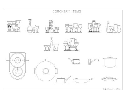 Free AutoCAD 2D Editable Drawings for Kitchen Crockery Items - 003