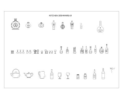 Free AutoCAD 2D Editable Drawings for Kitchen Dishware - 1