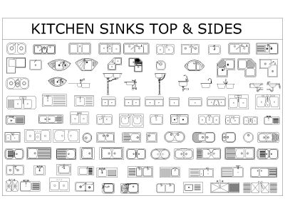 Free AutoCAD 2D Editable Drawings for KITCHEN SINKS TOP & SIDES Symbols