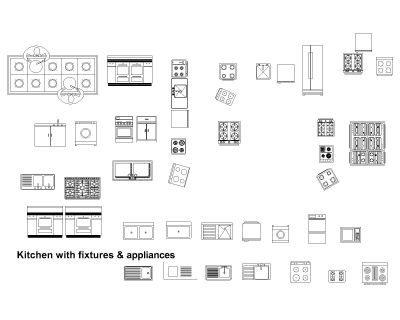 Free AutoCAD 2D Editable Drawings for Kitchen with fixtures & appliances