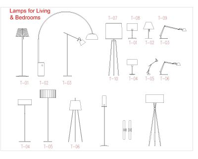 Free AutoCAD 2D Editable Drawings for Lamps for Living & Bedrooms