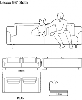 Lecco 93inches Sofa DWG Drawing