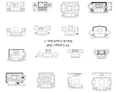 Free AutoCAD 2D Editable Drawings for Lounge area Sofa & Couch Sets - 1