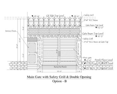 Main Gate with Safety Grill & Double Opening-2 CAD Block DWG AutoCAD Editable Drawing (Free Download)