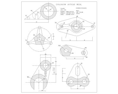Free AutoCAD 2D Editable Drawings for Mechanic piece front, side, and frontal views.
