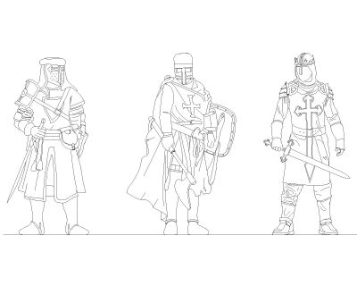Medieval Knights-Model Architectural Drawing. CAD block in DWG format free download.