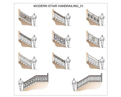 Free AutoCAD 2D Editable Drawings for Modern Stair Handrailing