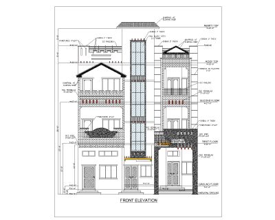 Multi-Story Residential Building & Villas 2D Elevation-71 Architectural drawings. CAD block in DWG format free download.