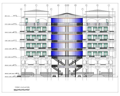 Multistory Commercial Building 2D Architectural Elevation-3 . CAD block in DWG format free download.