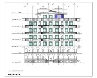 Multistory Commercial Building 2D Architectural Elevation-5 . CAD block in DWG format free download.
