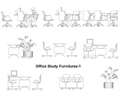 Free AutoCAD 2D Editable Drawings for Office Study Furnitures- 1
