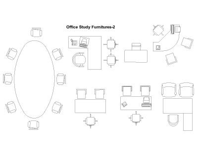 Free AutoCAD 2D Editable Drawings for Office Study Furnitures- 2