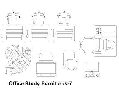 Free AutoCAD 2D Editable Drawings for Office Study Furnitures- 7