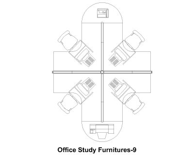 Free AutoCAD 2D Editable Drawings for Office Study Furnitures- 9