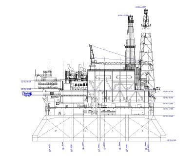 OIL PLATFORM VIEW-3 Architectural Drawing. CAD block in DWG format free download.