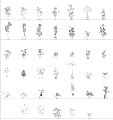 屋外の鉢植えの植物の立面図 CAD コレクション dwg