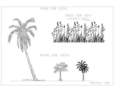 Palm Trees & Grass-2 - CAD Block DWG AutoCAD Editable Drawing (Free Download)