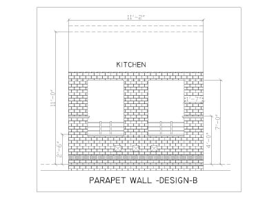 Parapet Wall Design Type-B View CAD Block DWG AutoCAD Editable Drawing (Free Download)