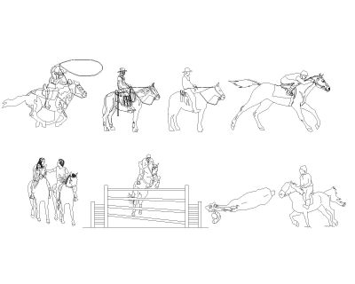 People Riding Horses-Model Architectural Drawing. CAD block in DWG format free download.