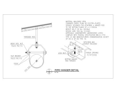 Pipe Hanger details for plumbing work. CAD block in DWG format free download.