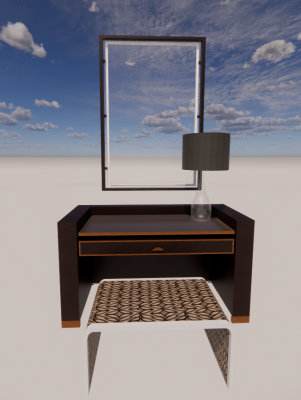 Wooden makeup table with table lamp and mirror revit family