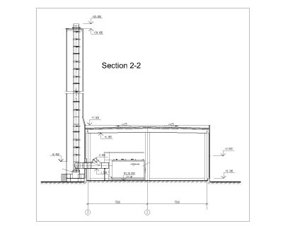 Power Plant Unit Section 2-2 - Architectural & structural drawings. CAD block in DWG format free download.