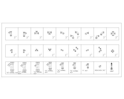 PVC Pipes Symbols with Diameter-2 for Plumbing drawings. CAD block in DWG format free download.