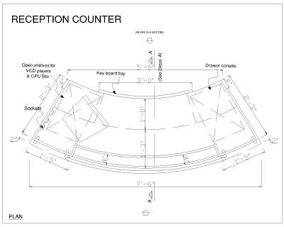 RECEPTION COUNTER Top view Architectural drawings. CAD block in DWG format free download.
