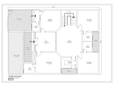 Rectangular Shape 2 Bedroom House Ground Floor Plan-2 CAD Block DWG AutoCAD Editable Drawing (Free Download)