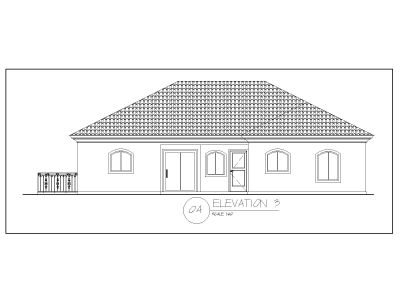 Residential Dwelling 3 Bedroom House Elevation-3 CAD Block DWG AutoCAD Editable Drawing (Free Download)