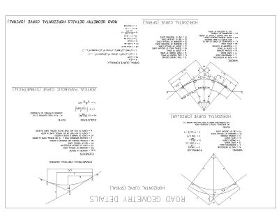 Free AutoCAD 2D Editable Drawings for ROAD GEOMETRY DETAILS HORIZONTAL CURVE (SPIRAL)