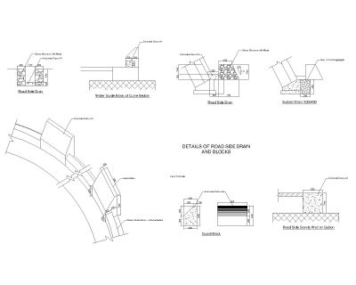 Free AutoCAD 2D Editable Drawings for Road Side Drain & Curbstones