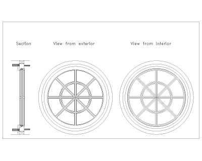 Round type of windows fpr ceiling & walls Engineering Drawing . CAD block in DWG format free download.