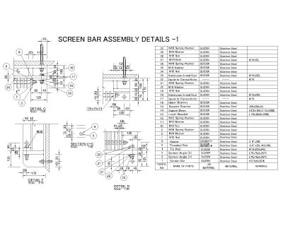 Free AutoCAD 2D Editable Drawings for SCREEN BAR ASSEMBLY DETAILS - 1
