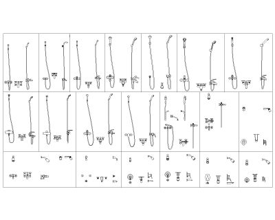 “Showerheads & Shower Fucets" CAD Block. Free DWG AutoCAD drawing available to download.”