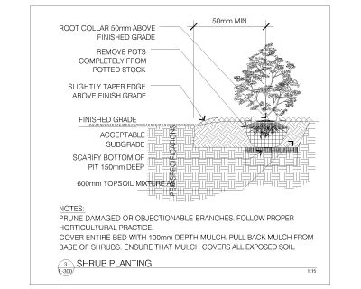 “Shrub Planting Details" CAD Block. Free DWG AutoCAD drawing available to download.”